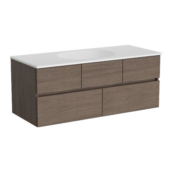 Vitra Memoria 66708 Lavabo Dolabı 120 Cm, Seramik Lavabolu, Armatür Deliksiz, Moka Meşe
