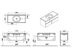 Vitra Memoria 66707 Lavabo Dolabı 120 Cm, Seramik Lavabolu, Armatür Deliksiz, Parlak Gri