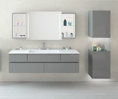 Vitra Memoria 66707 Lavabo Dolabı 120 Cm, Seramik Lavabolu, Armatür Deliksiz, Parlak Gri