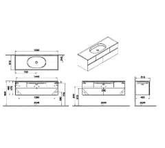 Vitra Memoria 66713 Lavabo Dolabı 150 Cm, Seramik Lavabolu, Armatür Deliksiz, Parlak Gri