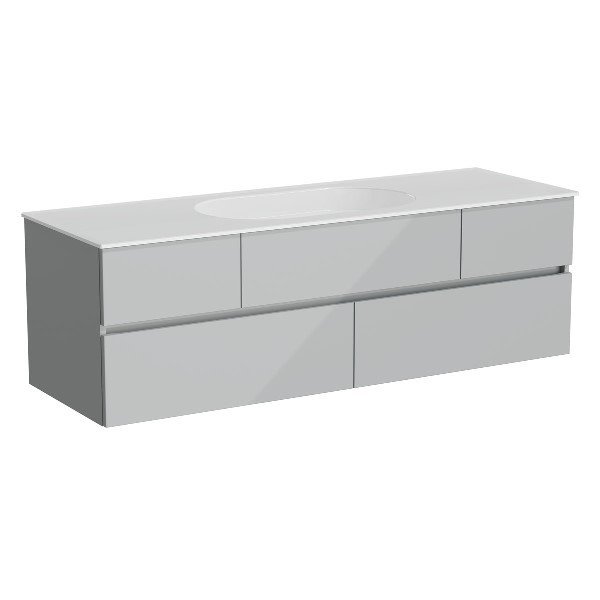 Vitra Memoria 66713 Lavabo Dolabı 150 Cm, Seramik Lavabolu, Armatür Deliksiz, Parlak Gri