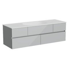 Vitra Memoria 66713 Lavabo Dolabı 150 Cm, Seramik Lavabolu, Armatür Deliksiz, Parlak Gri