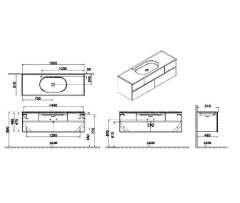 Vitra Memoria 66717 Lavabo Dolabı 150 cm, Seramik Lavabolu, Soldan Armatür Delikli, Parlak Gri