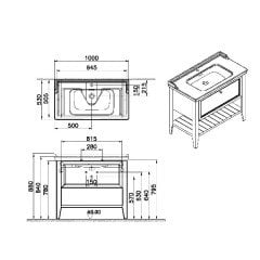 Vitra Valarte Neo 65816 Lavabo Dolabı 100 Cm, Çekmeceli, Etajerli Lavabolu, Tek Armatür Delikli, Retro Yeşil