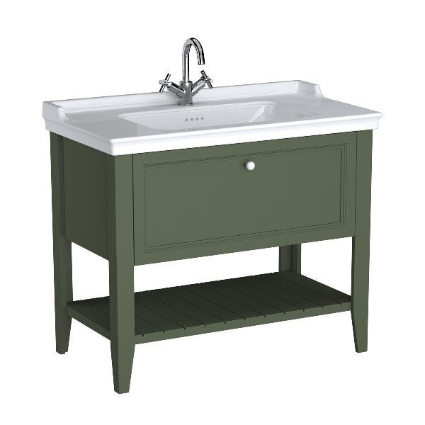 Vitra Valarte Neo 65816 Lavabo Dolabı 100 Cm, Çekmeceli, Etajerli Lavabolu, Tek Armatür Delikli, Retro Yeşil