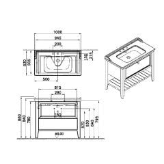 Vitra Valarte Neo 65819 Lavabo Dolabı 100 Cm, Çekmeceli, Etajerli Lavabolu, Üç Armatür Delikli, Retro Yeşil