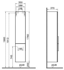 Vitra Quadrum 66194 Boy Dolabı,35 Cm,Parlak Antrasit