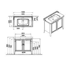 Vitra Valarte Neo 65806 Lavabo Dolabı 100 Cm, Kapaklı, Etajerli Lavabolu, Tek Armatür Delikli, Retro Yeşil