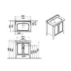 Vitra Valarte Neo 65805 Lavabo Dolabı 80 Cm, Kapaklı, Etajerli Lavabolu, Tek Armatür Delikli, Retro Yeşil