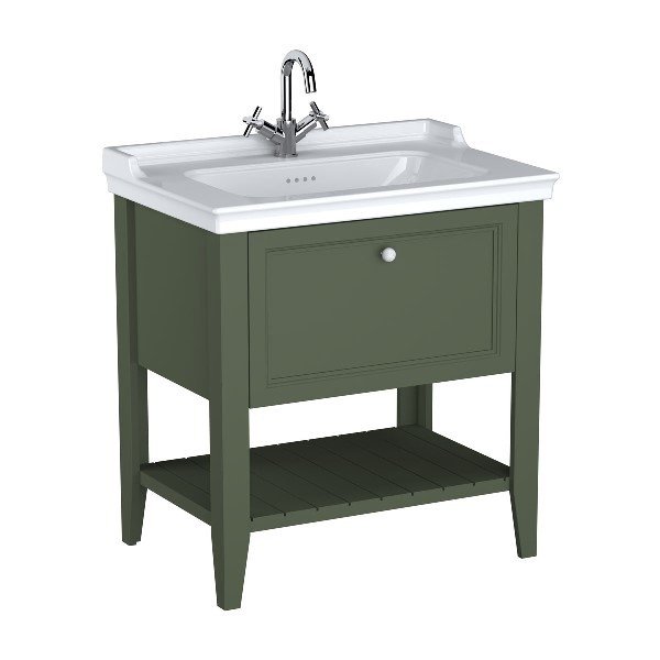 Vitra Valarte Neo 65815 Lavabo Dolabı 80 Cm, Çekmeceli, Etajerli Lavabolu, Tek Armatür Delikli, Retro Yeşil