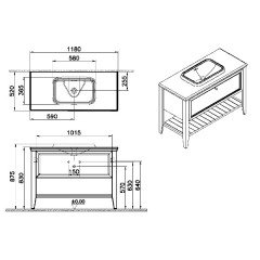 Vitra Valarte Neo 65783 Lavabo Dolabı 120 Cm, Çekmeceli, Tezgahüstü Lavabolu, Mermer Tezgahlı, Çelik Mavisi