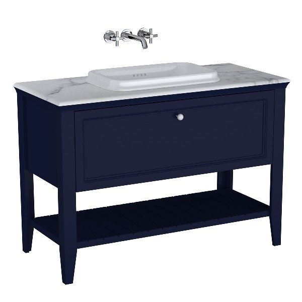 Vitra Valarte Neo 65783 Lavabo Dolabı 120 Cm, Çekmeceli, Tezgahüstü Lavabolu, Mermer Tezgahlı, Çelik Mavisi