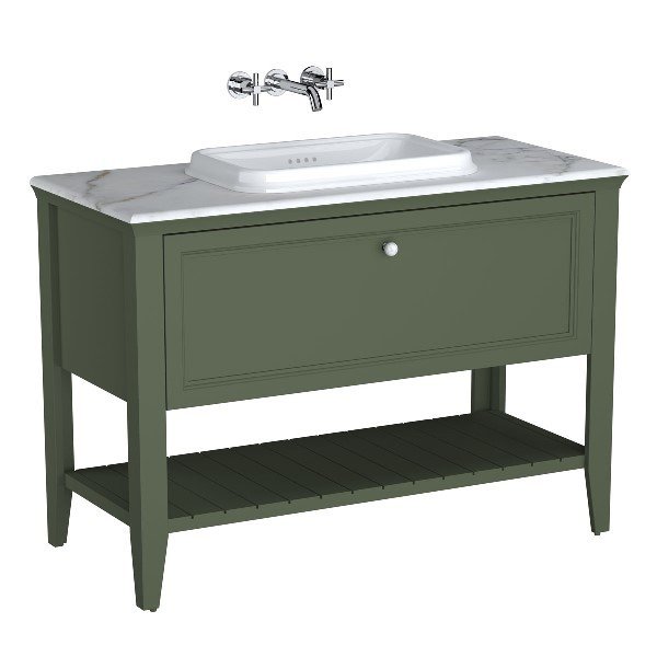 Vitra Valarte Neo 65822 Lavabo Dolabı 120 Cm, Çekmeceli, Tezgahüstü Lavabolu, Mermer Tezgahlı, Retro Yeşil