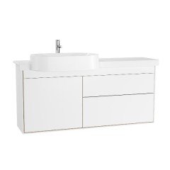 Vitra Voyage 62453 Lavabo Dolabı 130 cm, Seramik Etajerli lavabolu, Çekmeceli, Mat Beyaz & Doğal Meşe