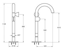 Vitra A4277539 Liquid Yerden Lavabo Bataryası Parlak Siyah
