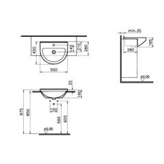 VitrA S50 5307B003-0001 Yarım Tezgah Lavabo 55 cm Beyaz