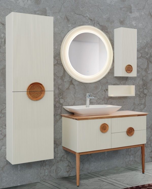 Lineart Arte 125cm Lavabo Dolabı + Ayna Kayın-Krem