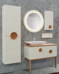 Lineart Arte 125cm Lavabo Dolabı + Ayna Kayın-Krem