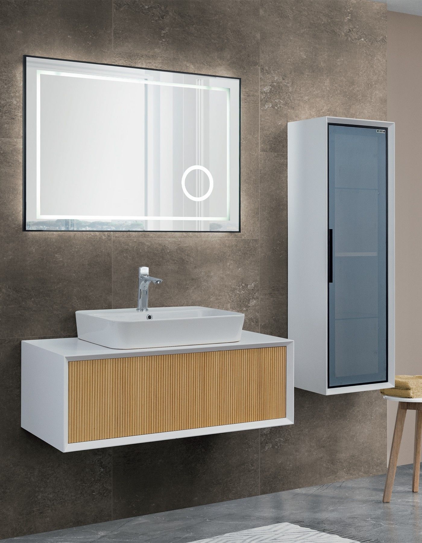 Lineart Cubıc 85cm Çanak Lavabo Dolabı + Ledli Ayna
