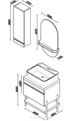 Lineart Style 60cm Lavabo Dolabı + Ledli Ayna