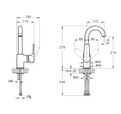 Artema Root Round A4275434 Döner Borulu Lavabo Bataryası Fırçalı Nikel