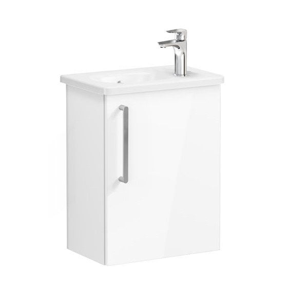 Vitra Root 66331 Lavabo Dolabı, Kapaklı, 45 Cm, Kompakt, Sağdan Armatür Delikli, Parlak Beyaz, Yuvarlak Lavabolu, Sağ