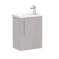 Vitra Root 66333 Lavabo Dolabı, Kapaklı, 45 Cm, Kompakt, Sağdan Armatür Delikli, Parlak Sahra Beji, Yuvarlak Lavabolu, Sağ