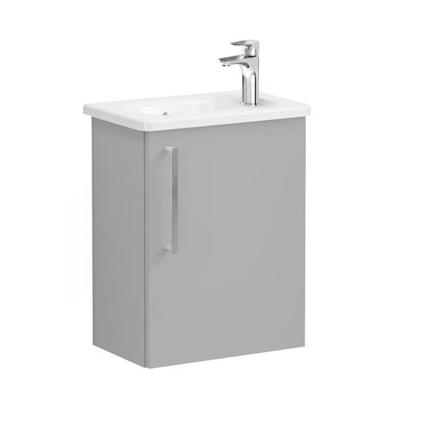 Vitra Root 68070 Lavabo Dolabı, Kapaklı, 45 Cm, Kompakt, Sağdan Armatür Delikli, Mat Kaya Gri, Yuvarlak Lavabolu, Sağ