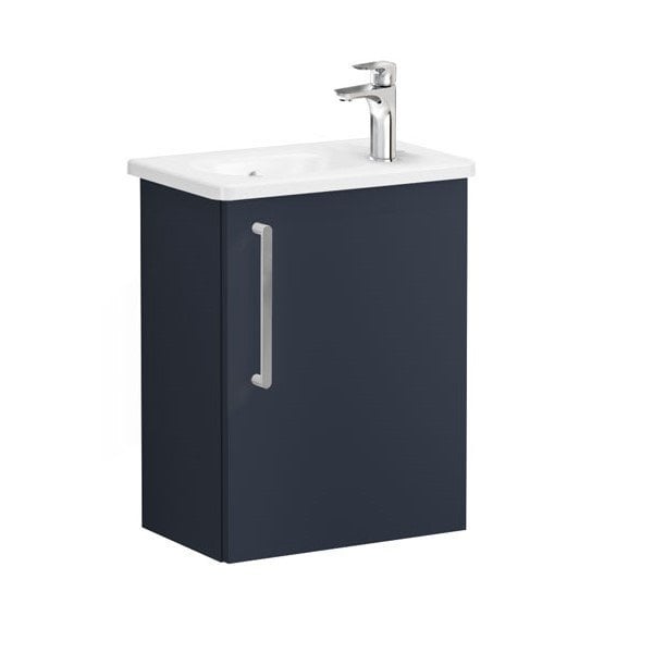 Vitra Root 68072 Lavabo Dolabı, Kapaklı, 45 Cm, Kompakt, Sağdan Armatür Delikli, Mat Lacivert, Yuvarlak Lavabolu, Sağ
