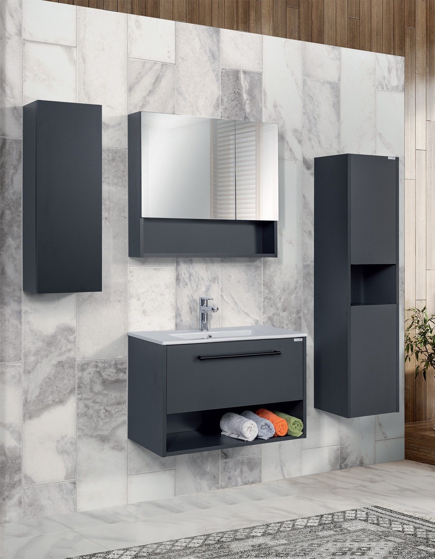 Lineart Nova 80 Dar Lavabo Dolabı +Dolaplı Ayna