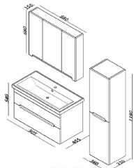 Lineart Parla 90cm Lavabo Dolabı + Dolaplı Ayna
