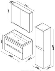 Lineart Parla 80cm Lavabo Dolabı + Dolaplı Ayna