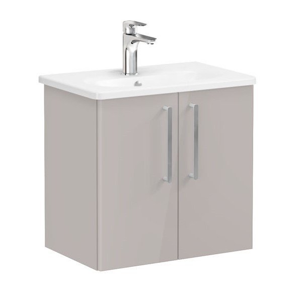 Vitra Root 66369 Lavabo Dolabı, Kapaklı, 60 Cm, Dar, Parlak Sahra Beji, Yuvarlak Lavabolu
