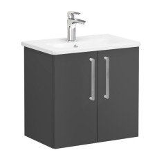 Vitra Root 68079 Lavabo Dolabı, Kapaklı, 60 Cm, Dar, Mat Fırtına Gri, Yuvarlak Lavabolu