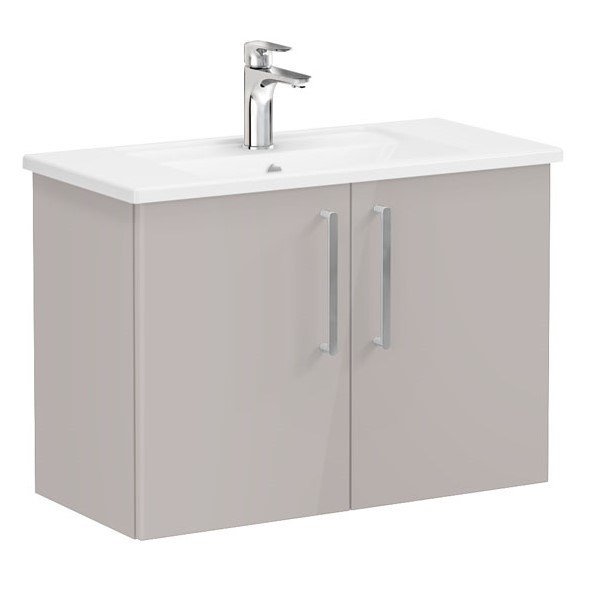 Vitra Root 66404 Lavabo Dolabı, Kapaklı, 80 Cm, Dar, Parlak Sahra Beji, Köşeli Lavabolu
