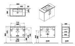 Vitra Root 68083 Lavabo Dolabı, Kapaklı, 80 Cm, Dar, Mat Fırtına Gri, Köşeli Lavabolu