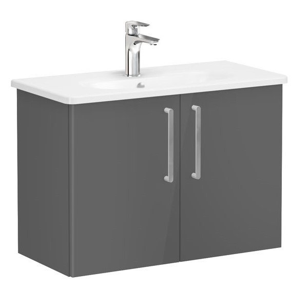 Vitra Root 66401 Lavabo Dolabı, Kapaklı, 80 Cm, Dar, Parlak Antrasit, Yuvarlak Lavabolu