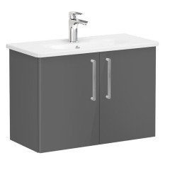 Vitra Root 66401 Lavabo Dolabı, Kapaklı, 80 Cm, Dar, Parlak Antrasit, Yuvarlak Lavabolu