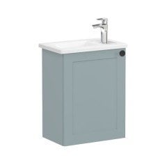 Vitra Root Classic 68606 Lavabo Dolabı, Kapaklı, 45 Cm, Kompakt, Sağdan Armatür Delikli, Mat Fiyord Yeşili, Köşeli Lavabolu, Sol