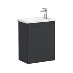 Vitra Root Classic 68607 Lavabo Dolabı, Kapaklı, 45 Cm, Kompakt, Sağdan Armatür Delikli, Mat Grafit, Köşeli Lavabolu, Sol