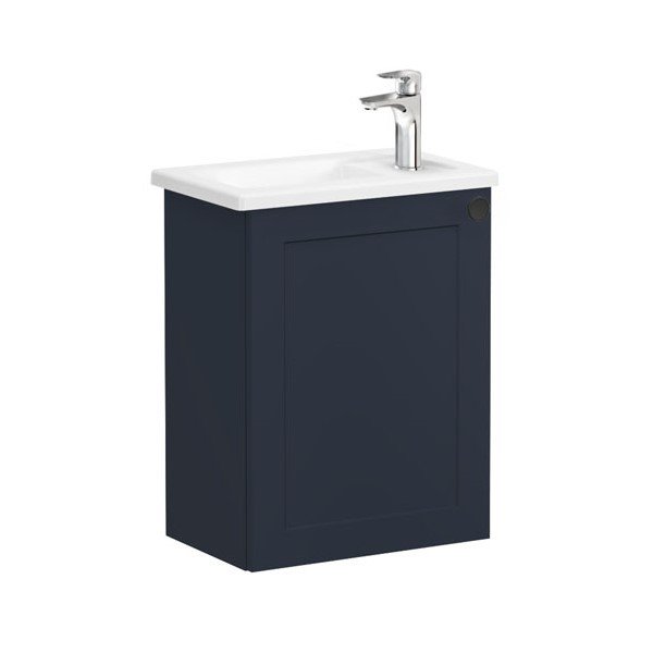 Vitra Root Classic 68608 Lavabo Dolabı, Kapaklı, 45 Cm, Kompakt, Sağdan Armatür Delikli, Mat Lacivert, Köşeli Lavabolu, Sol