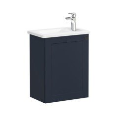 Vitra Root Classic 68608 Lavabo Dolabı, Kapaklı, 45 Cm, Kompakt, Sağdan Armatür Delikli, Mat Lacivert, Köşeli Lavabolu, Sol