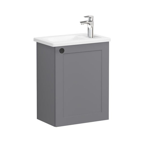 Vitra Root Classic 68612 Lavabo Dolabı, Kapaklı, 45 Cm, Kompakt, Sağdan Armatür Delikli, Mat Gri, Köşeli Lavabolu, Sağ