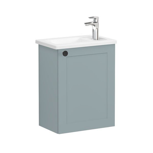 Vitra Root Classic 68613 Lavabo Dolabı, Kapaklı, 45 Cm, Kompakt, Sağdan Armatür Delikli, Mat Fiyord Yeşili, Köşeli Lavabolu, Sağ