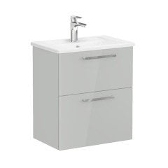Vitra Root 68091 Lavabo Dolabı, Çift Çekmeceli, Dar, 60 Cm, Parlak İnci Grisi, Köşeli Lavabolu