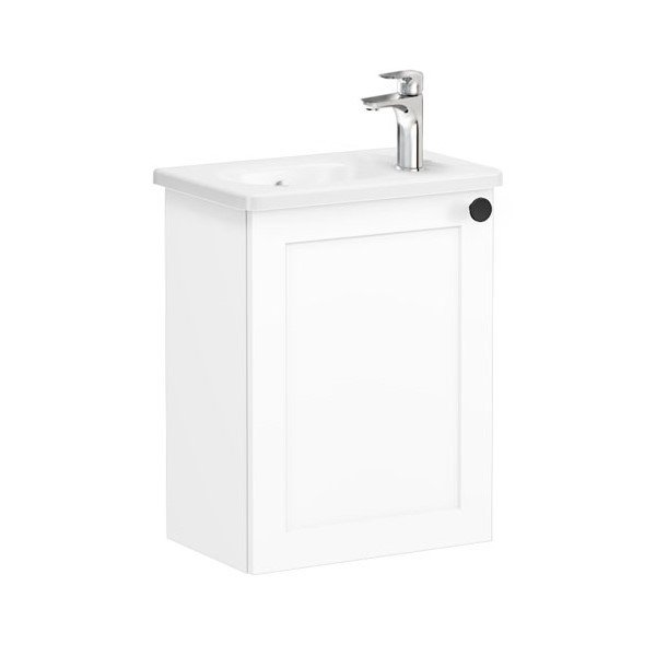 Vitra Root Classic 68617 Lavabo Dolabı, Kapaklı, 45 Cm, Kompakt, Sağdan Armatür Delikli, Mat Beyaz, Yuvarlak Lavabolu, Sol