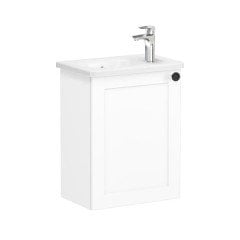 Vitra Root Classic 68617 Lavabo Dolabı, Kapaklı, 45 Cm, Kompakt, Sağdan Armatür Delikli, Mat Beyaz, Yuvarlak Lavabolu, Sol