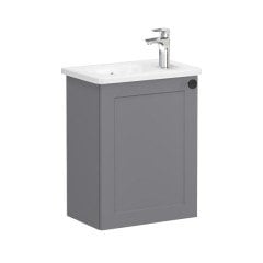 Vitra Root Classic 68619 Lavabo Dolabı, Kapaklı, 45 Cm, Kompakt, Sağdan Armatür Delikli, Mat Gri, Yuvarlak Lavabolu, Sol