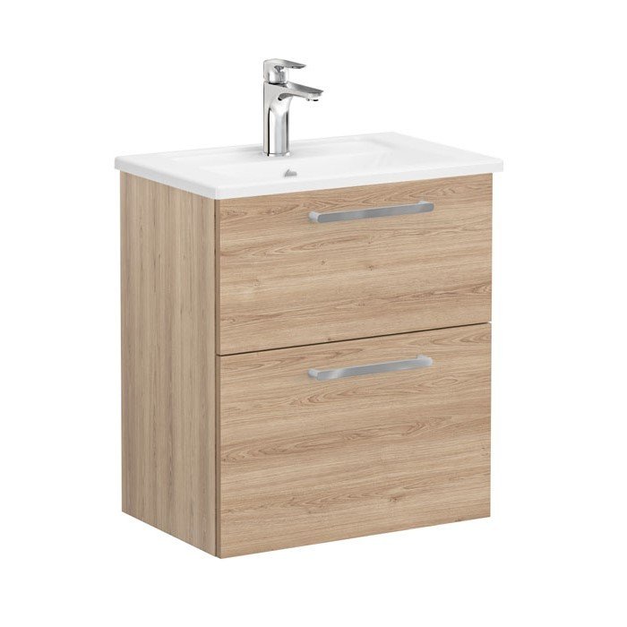 Vitra Root 68097 Lavabo Dolabı, Çift Çekmeceli, Dar, 60 Cm, Doğal Meşe, Köşeli Lavabolu