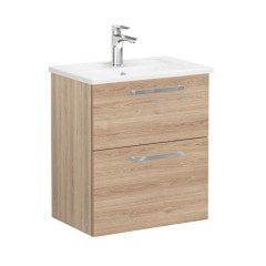 Vitra Root 68097 Lavabo Dolabı, Çift Çekmeceli, Dar, 60 Cm, Doğal Meşe, Köşeli Lavabolu